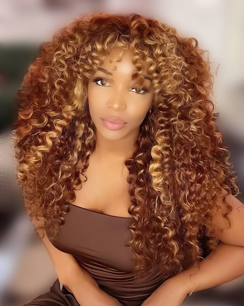 P4/27 Ombre Afro Kinky Curly Wig with Bangs Full Machine Made Remy Human Hair Wig