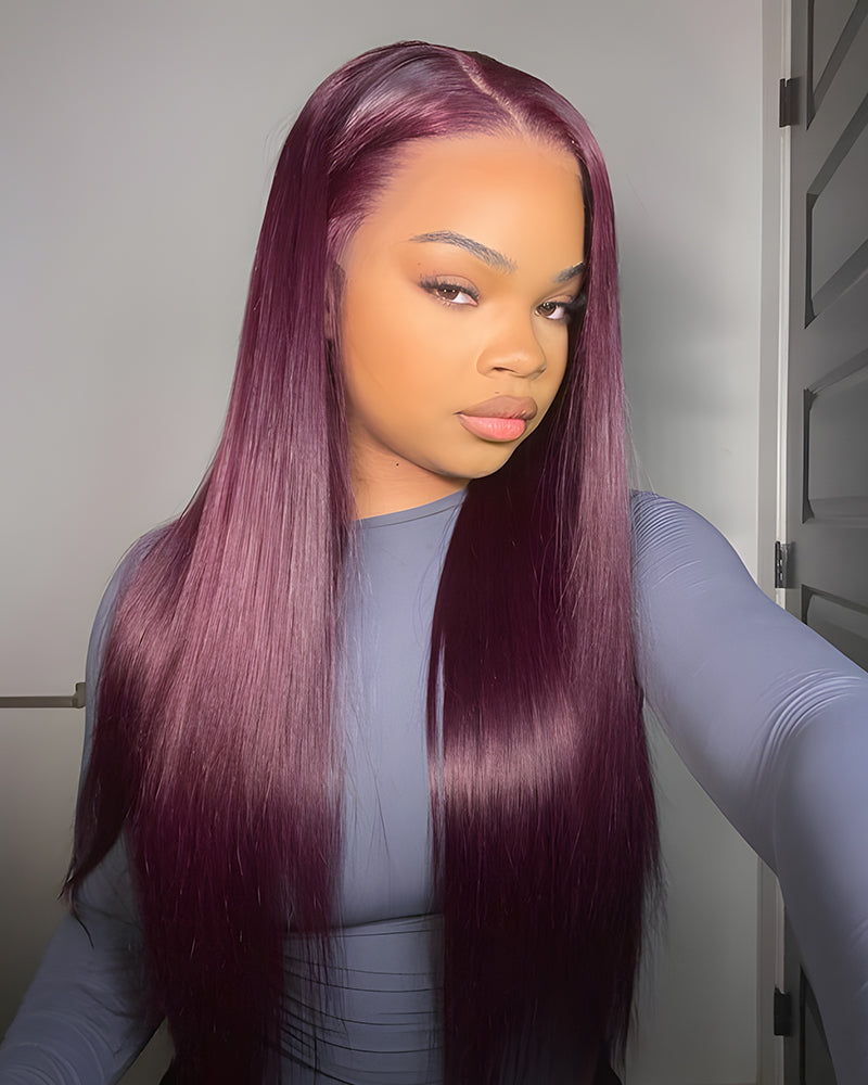 Sugar Plum Color Body Wave 13x4/6x5 Pre-Cut Lace Front Glueless Human Hair Wig