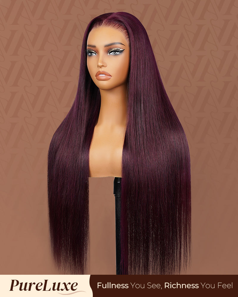 Pure-Luxe™ Plum Colored Easy Wear Glueless 13x6 Ultra-Dense Human Hair Wig Pre-Cut Lace