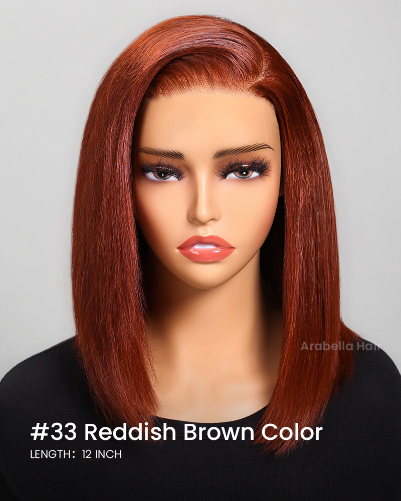 Reddish Brown Auburn Color Straight Short Bob 13x4 Lace Front Human Hair Wigs