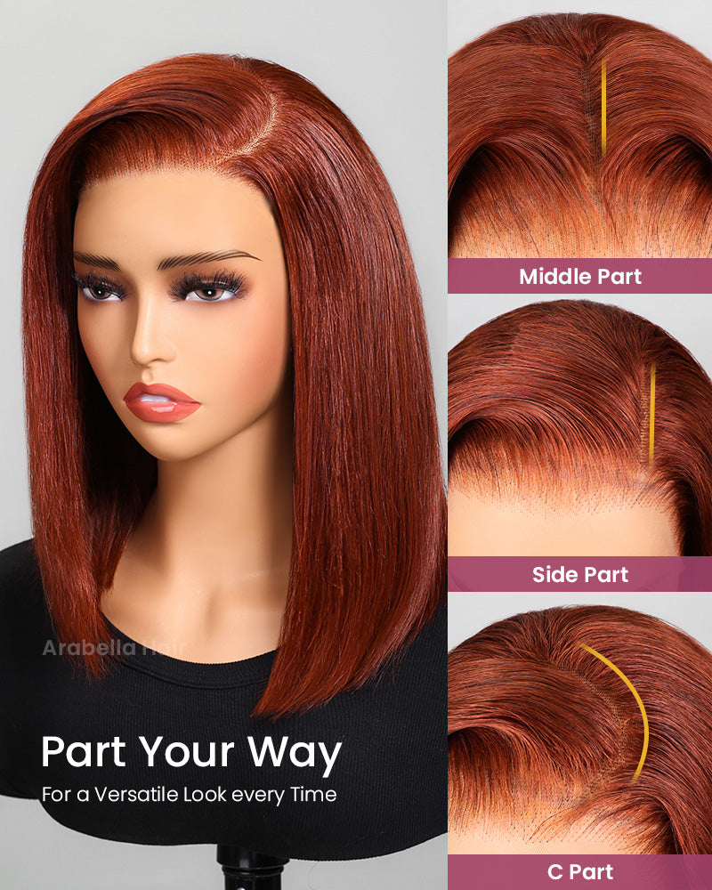 Reddish Brown Auburn Color Straight Short Bob 13x4 Lace Front Human Hair Wigs