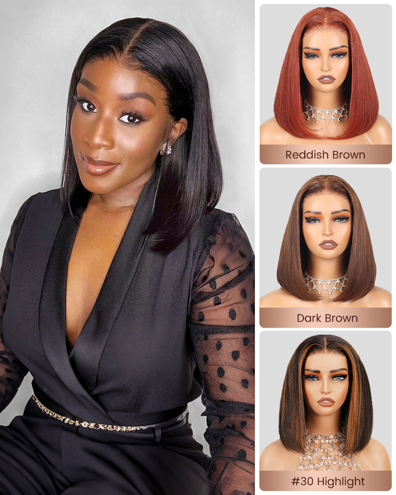 Dark Brown Color Short Bob Straight Double Drawn Hair Grade 6-inch Deep Lace Glueless Human Hair Wig