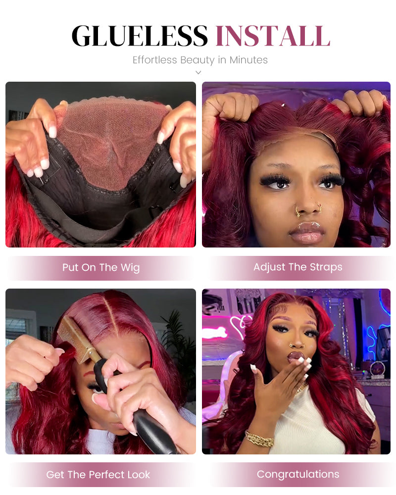 Wine Red Loose Body Wave Wigs Glueless 6x5 Pre-Cut Lace Human Hair Wig