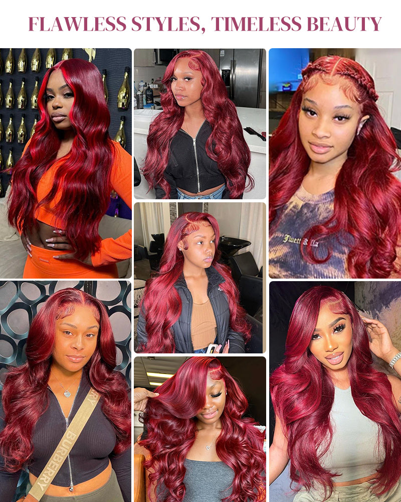 Wine Red Loose Body Wave Wigs Glueless 6x5 Pre-Cut Lace Human Hair Wig