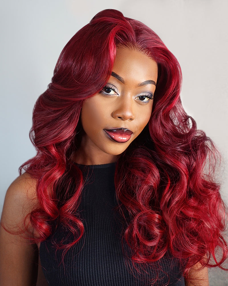 Wine Red Loose Body Wave Wigs Glueless 6x5 Pre-Cut Lace Human Hair Wig