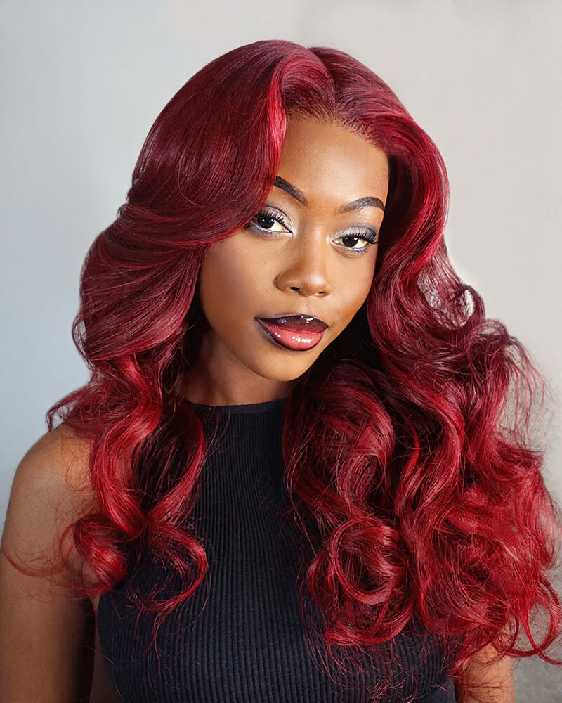 Wine Red Loose Body Wave Wigs Glueless 6x5 Pre-Cut Lace Human Hair Wig