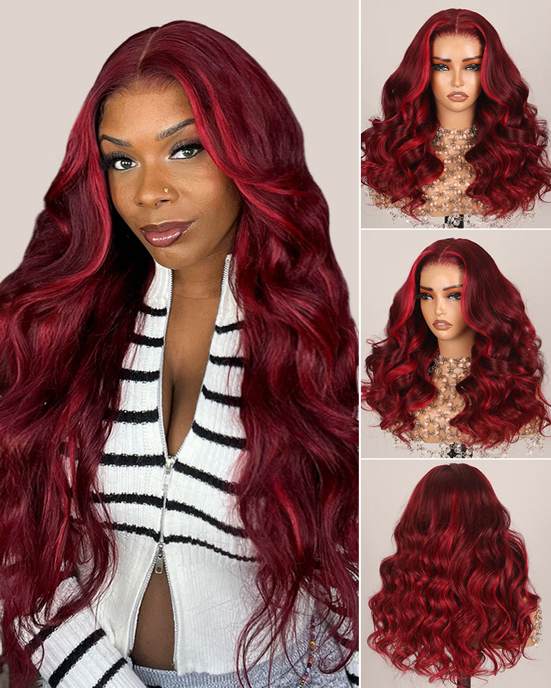 Wine Red Loose Body Wave Wigs Glueless 6x5 Pre-Cut Lace Human Hair Wig