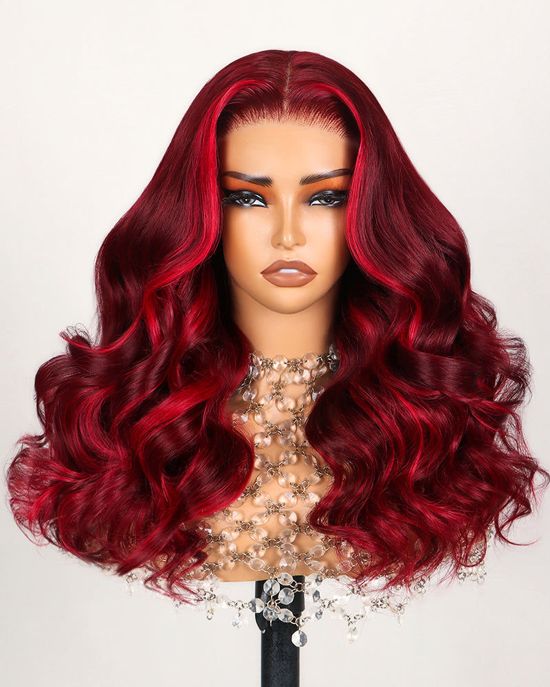 Wine Red Loose Body Wave Wigs Glueless 6x5 Pre-Cut Lace Human Hair Wig