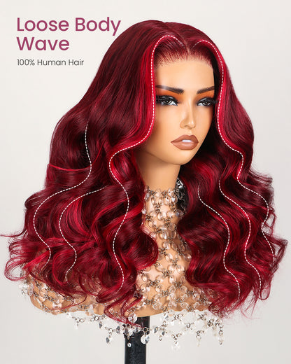 Wine Red Loose Body Wave Wigs Glueless 6x5 Pre-Cut Lace Human Hair Wig