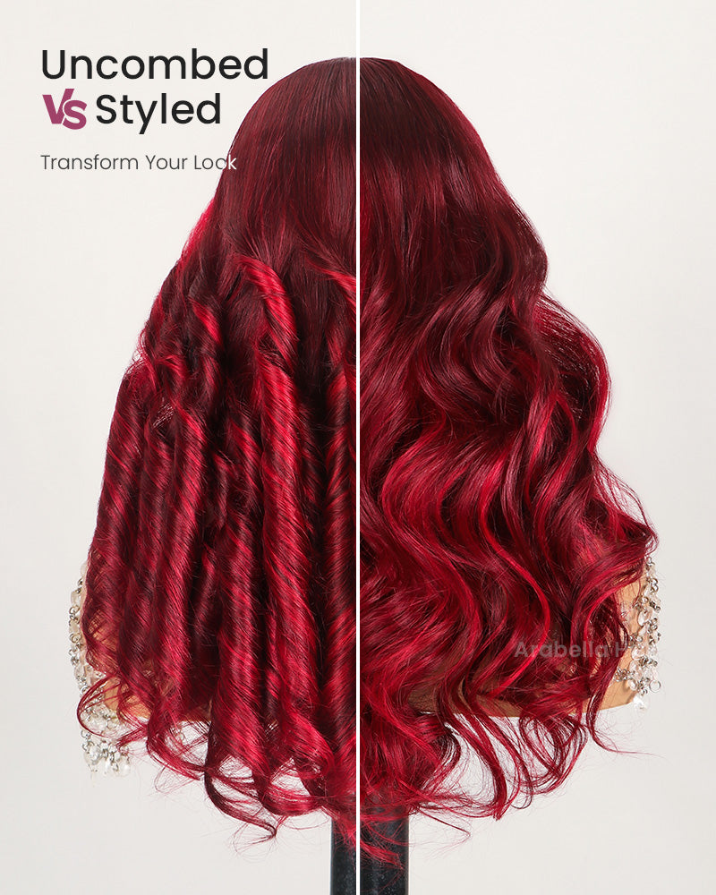 Wine Red Loose Body Wave Wigs Glueless 6x5 Pre-Cut Lace Human Hair Wig