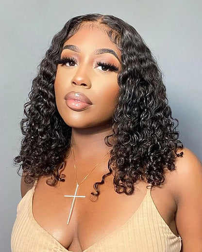 [Clearance Sale] 5x5 Lace Closure Straight/Curly Bob Wig Natural Black Human Hair Wigs