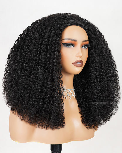 3 In 1 Half Wig|Special Jerry Curl Natural Black With Drawstring Cap No Glue Needed Human Hair Wigs