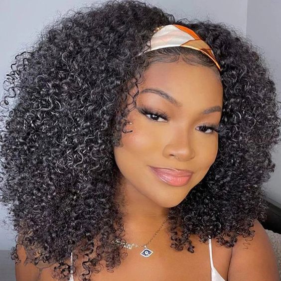 Headband Jerry Curly Wig Human Hair Glueless Natural Wig With Head Band Full Machine Made Wig