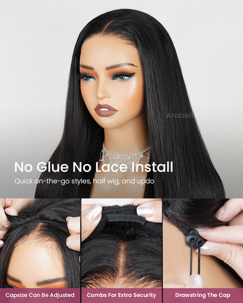 3 In 1 Half Wig Silky Straight Natural Black Half Wig Beginner-Friendly Human Hair Wigs