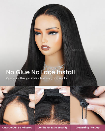 3 In 1 Half Wig Silky Straight Half Wig Or Up-Do Drawstring Cap Beginner-Friendly Human Hair Wigs