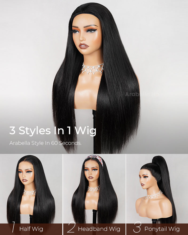 3 In 1 Half Wig Silky Straight Natural Black Half Wig Beginner-Friendly Human Hair Wigs