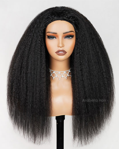 3 In 1 Half Wig | Yaki Straight Natural Black Easy-Wear No Glue Needed Upgrade With Drawstring Cap Human Hair Wigs