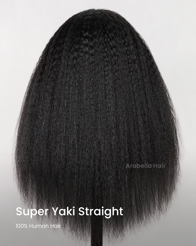 3 In 1 Half Wig | Yaki Straight Natural Black Easy-Wear No Glue Needed Upgrade With Drawstring Cap Human Hair Wigs