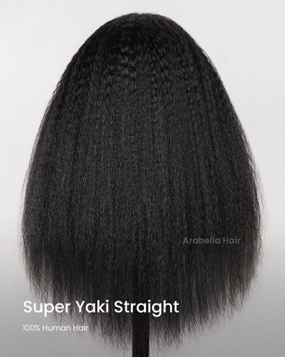 3 In 1 Half Wig | Yaki Straight Natural Black Easy-Wear No Glue Needed Upgrade With Drawstring Cap Human Hair Wigs