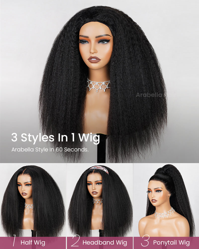 3 In 1 Half Wig Yaki Straight Easy-Wear No Glue Needed Upgrade With Drawstring Cap Human Hair Wigs