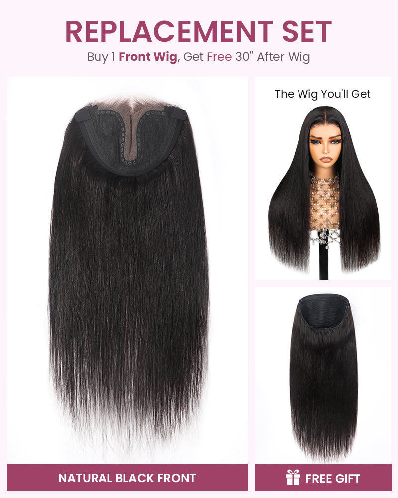 ZIP &amp; Mix-All Wigs | Balayage Color 6-Inch Deep Lace Straight/Body Wave Replaceable Front Wigs With Free 30 Inch After Wigs