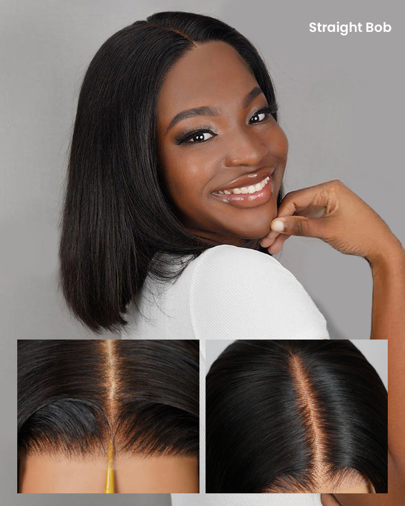 Natural Black Silky Straight Wigs 6x6 Lace Glueless Human Hair Wigs Middle Part