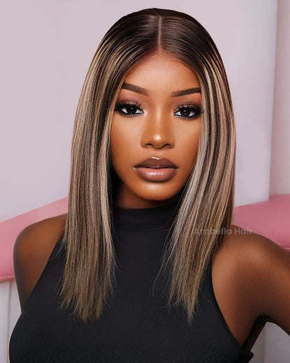 Minimalist Short Bob: Glueless Highlight Colored Short Bob Easy-Wear Straight Human Hair Wig