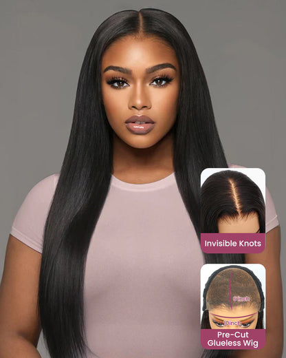 Straight Natural Black Easy-Wear 10x6 Parting Max Pre-Cut Lace Frontal Human Hair Wigs