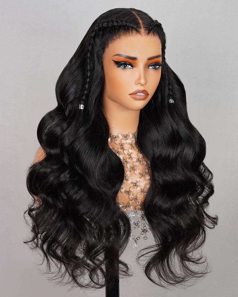 Pre-Braid Body Wave Natural Black 13x4 Lace Front Human Hair Wig