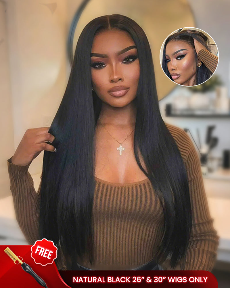 3S-Super Silky Straight | Glueless 13x4 Lace Frontal Wig | Pre-Plucked &amp; Bleached Breathable Cap Free Parting Human Hair