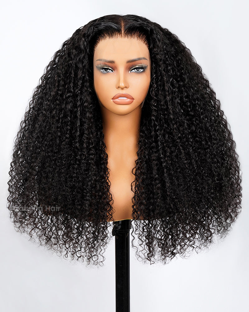 13x4 Lace Special Jerry Curl Natural Black Pre-Plucked Pre-Bleached Curly Human Hair Wigs