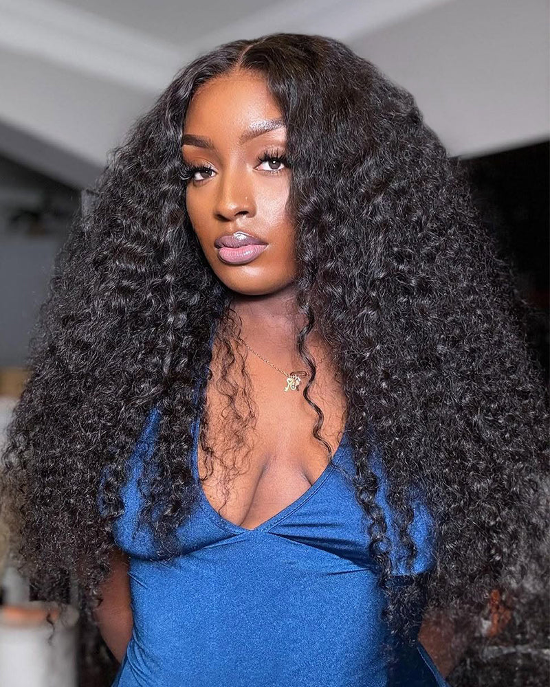 13x4 Lace Special Jerry Curl Natural Black Pre-Plucked Pre-Bleached Curly Human Hair Wigs