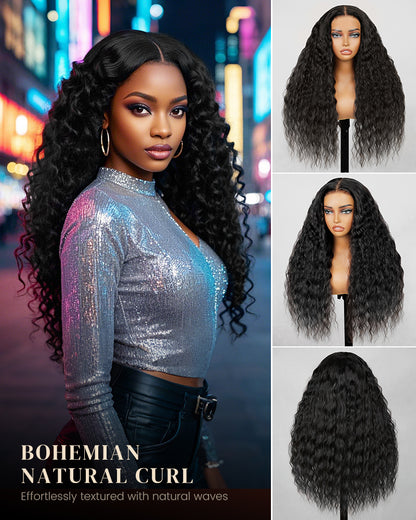 Bohemian Natural Curl Natural Black Wigs Glueless 6x5 Lace Wear Go Human Hair Wig Middle Part