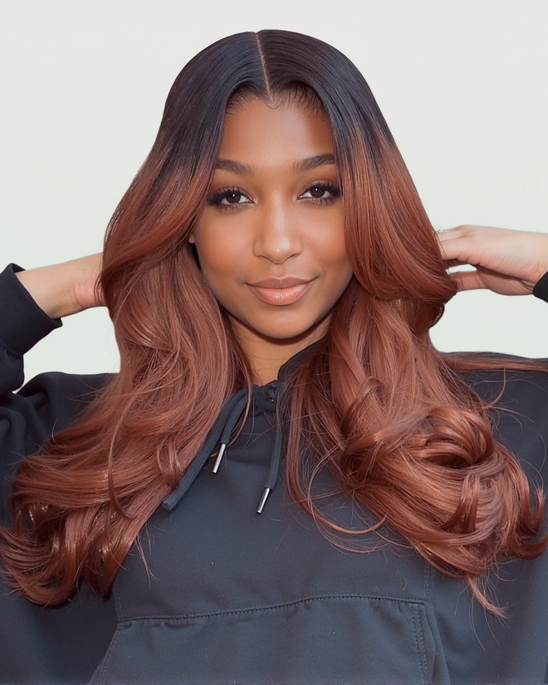 Ombre Cinnamon Brown Colored Loose Body Wave  Glueless Pre-Cut 6x5 Lace Human Hair Wig