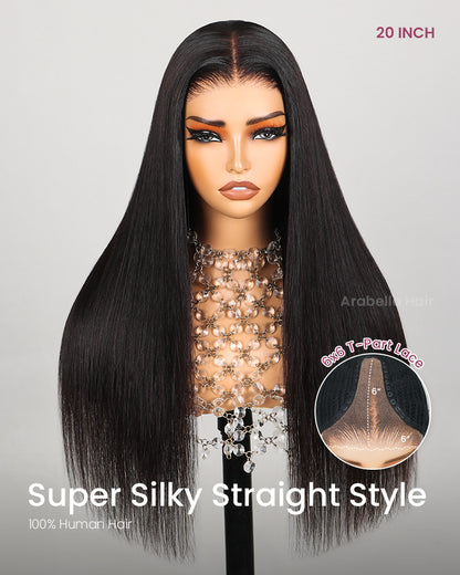 Natural Black Silky Straight Wigs 6x6 Lace Glueless Human Hair Wigs Middle Part