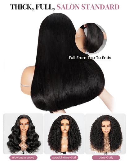 Natural Black Silky Straight Wigs 6x6 Lace Glueless Human Hair Wigs Middle Part