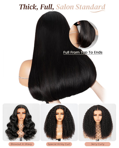 Natural Black Silky Straight Wigs 6x6 Lace Glueless Human Hair Wigs Middle Part