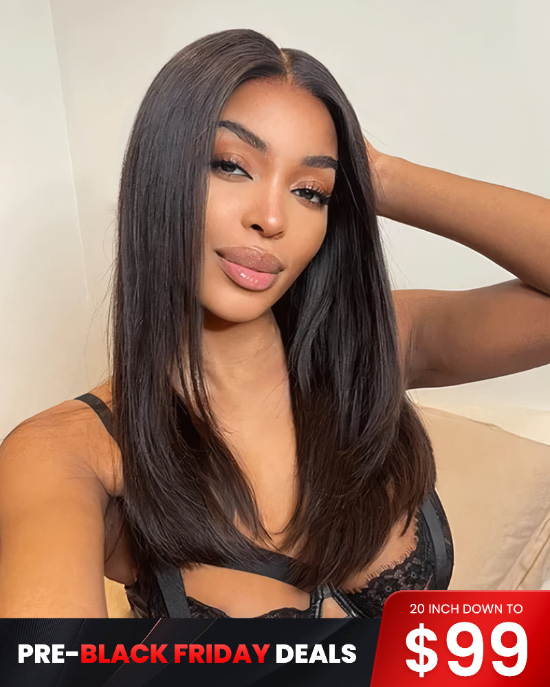 【Super Sale】Pre-Cut Glueless 6-inch Deep Lace Super Silky Straight/ Wavy/ Special Kinky Curl Wig Mini Knots Easy-Wear Natural Black Human Hair Wigs