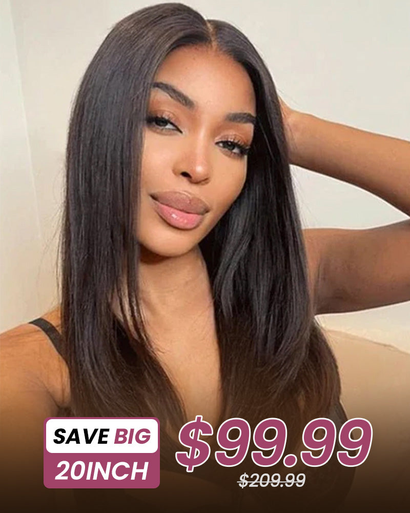 【Super Sale】Pre-Cut Glueless 6-inch Deep Lace Super Silky Straight/ Wavy/ Special Kinky Curl Wig Mini Knots Easy-Wear Natural Black Human Hair Wigs