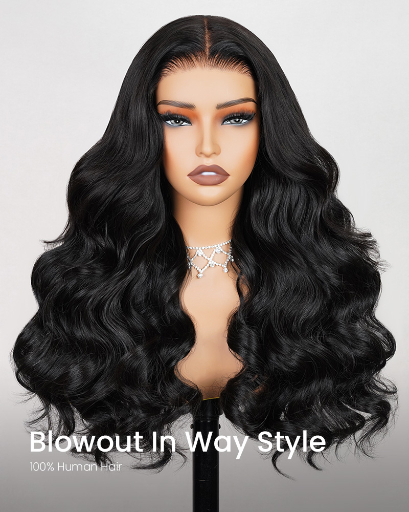 Blowout In Wavy Style Wigs Natural Black 6x6 Lace Glueless Human Hair Wigs Middle Part