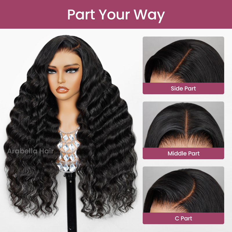 Loose Wave Natural Black 360 Lace Frontal Human Hair Wig Free Part