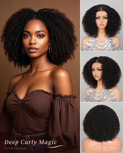 Deep Curly Natural Black Bob Wig Pre-Cut 6x5/6x6 Lace Human Hair Wig