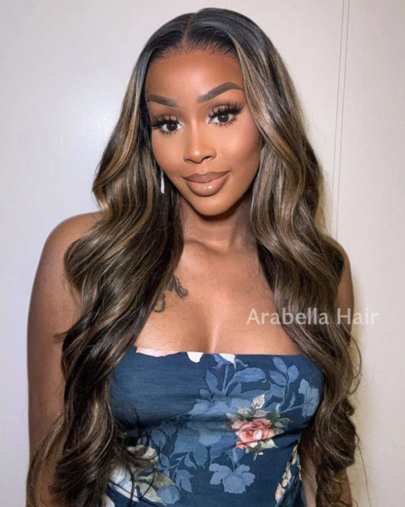 Balayage Highlight Body Wave Human Hair Wig - 6x5/13x4 Lace Front Pre-Plucked Hairline Free Part