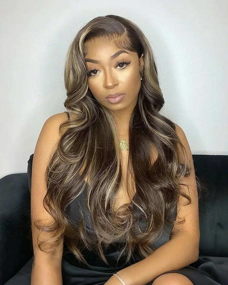 Balayage Color 13x6 Lace Frontal Wig Free Part  Color Wig Body Wave Free Part Human Hair