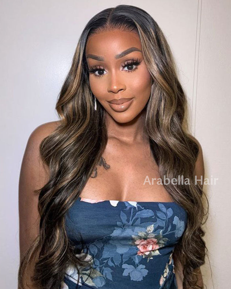 Balayage Highlight Colored Body Wave/Straight 13x4 Lace Front Human Hair Wig