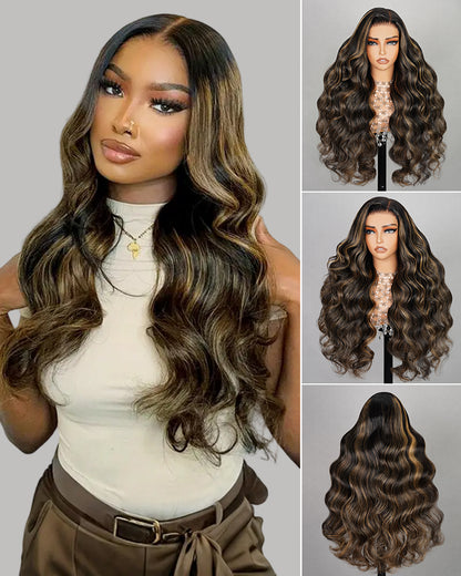 Balayage Highlight Color  Body Wave 6x5/13x4 Lace Front Human Hair Wig Free Part