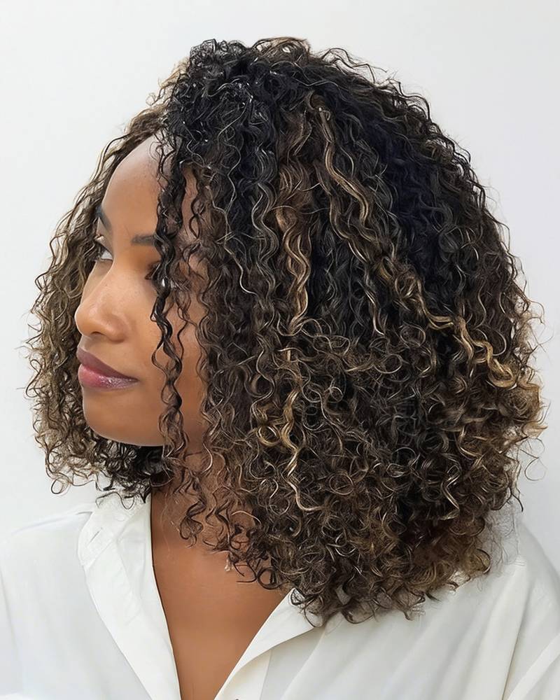 Balayage Highlight Colored Water Wave Curly Bob Human Hair Wig