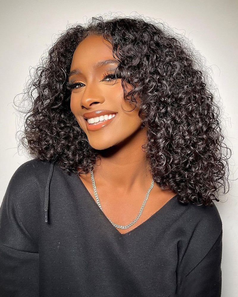 [Clearance Sale] 5x5 Lace Closure Straight/Curly Bob Wig Natural Black Human Hair Wigs