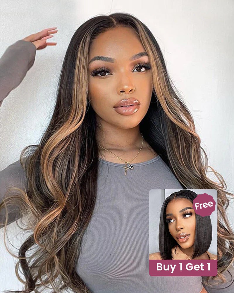 Bogo Sale | 6x5 Lace Highlight Color Body Wave 18&quot;+6-Inches Deep Lace Natural Color Straight Bob 12&quot;