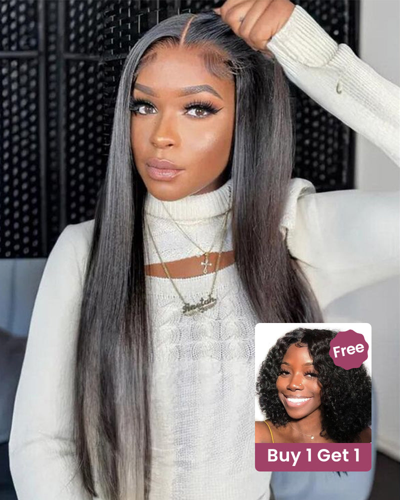 Bogo Sale | Straight 18inches+Deep Curly Bob-Natural Black-6x5 Lace